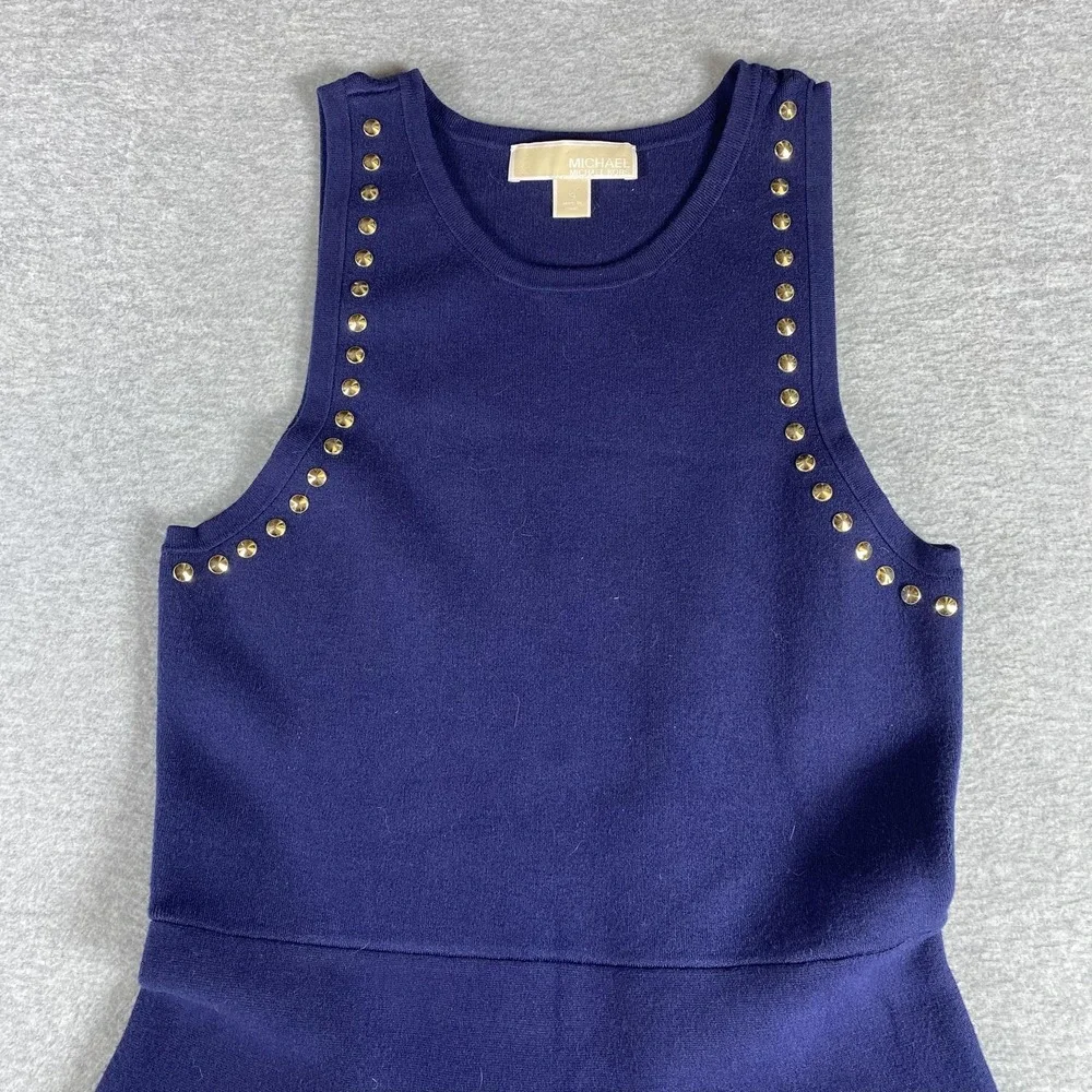 Michael Michael Kors Dress Womens Small Navy Sleeveless‎ Studded Fit Flare